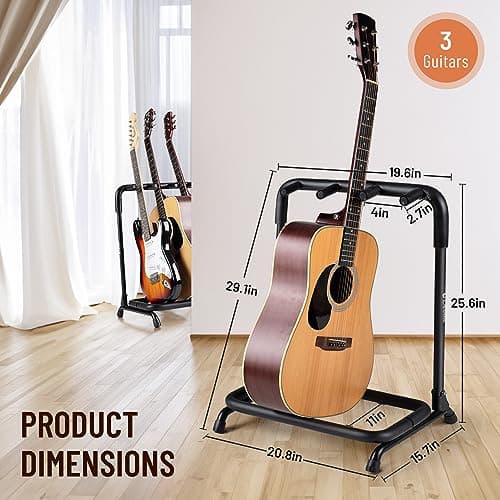 CAHAYA Multi Guitar Rack: 3 Holder Stand for Classical, Acoustic & Electric Guitars & Bass CY0344