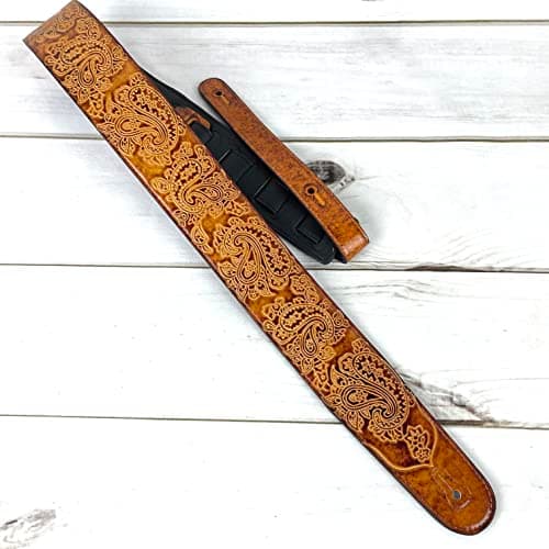 Walker And Williams Vintage Paisley Latigo Tan Padded Guitar Strap