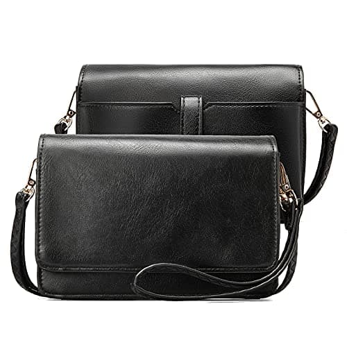 BROMEN Women's Crossbody Bag: Small Cell Phone Wristlet Wallet Clutch — Oil Wax Black