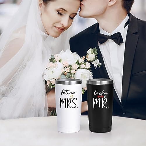 Engagement Gifts for Couples: Lucky Future Mrs 20 oz Tumbler Set - Wedding & Bridal Shower Gift for Fiancee & Fiance, Mr & Mrs, Wife & Husband