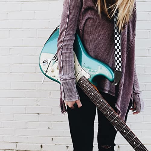Nefelibata Guitar Strap-2 Wide Double Layer Cotton Original Design Adjustable Guitar Straps (White Grid)