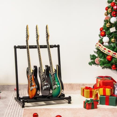 Black Guitar Stand Rack for 3 Guitars, Multi Design, Portable & Folding (AODSK)