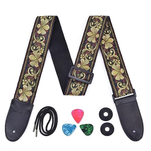 Vintage Classical Pattern CloudMusic Guitar Strap with Leather Ends