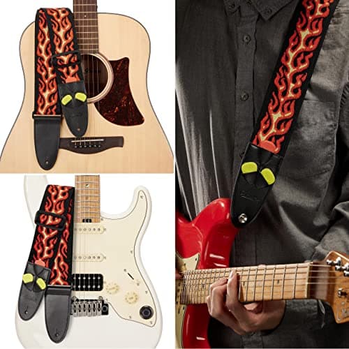 Amumu Red Flame Jacquard Guitar Strap for Acoustic, Electric & Bass