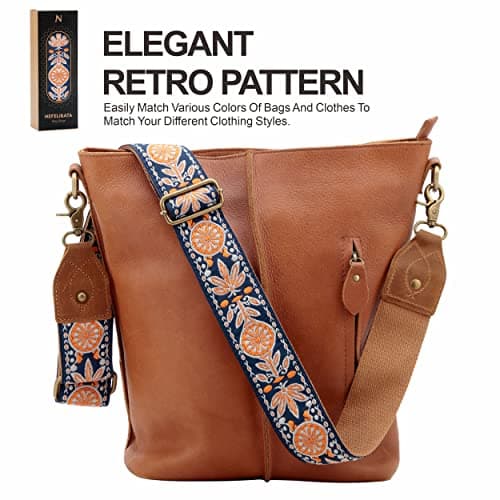 2 Wide Leather Shoulder Strap for Bags, Adjustable Replacement with Embroidered Design