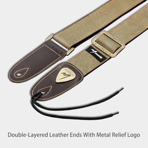 Unrivaled Comfort Guitar Strap - Premium Denim & Cotton for Bass, Acoustic & Electric Guitars (Khaki)