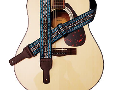 MUSIC FIRST Classic Country Style Genuine Leather Electric Guitar Strap — Blue Country Style