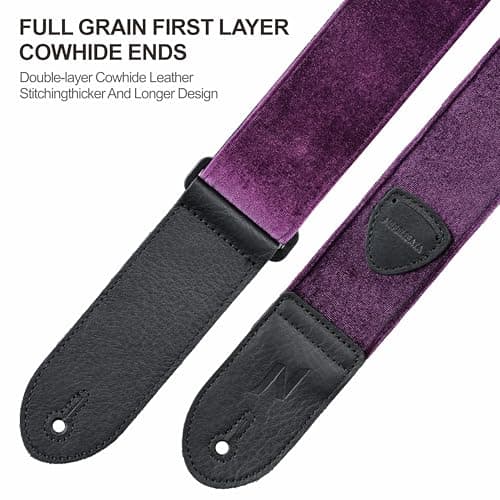 Nefelibata Guitar Strap with Double Leather Ends and Free Bonus - Gift for Bass, Electric, and Acoustic Guitars (Purple)