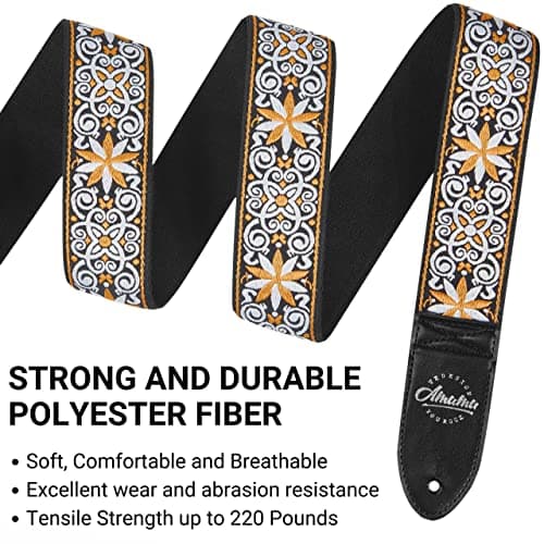 Amumu Hootenanny Yellow Cotton Guitar Strap for Acoustic, Electric & Bass Guitars