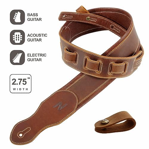 Vintage Brown Double Layer Full-Grain Leather Guitar Strap with Cable Storage Loop