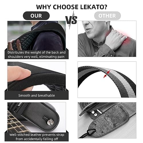 LEKATO Electric Guitar Bass Straps 3.5" Wide Padded Neoprene Pad Adjustable 45-55" with Locks