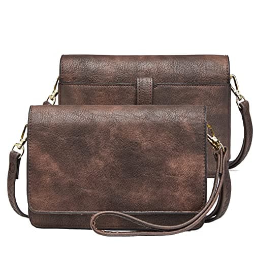 BROMEN Women's Crossbody Bag: Small Cell Phone Wristlet Wallet Clutch — Two-tone Rough Dark Brown