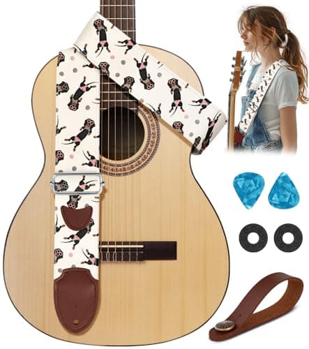 Cool Long Adjustable Acoustic Guitar Strap for Ukulele, Bass, & Classical Electric Guitars — Dogs