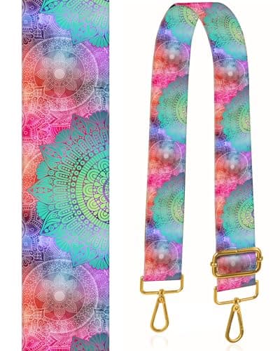 BeauBeast 2" Wide Adjustable Gold Buckle Crossbody Bag Strap — Luxury Mandala