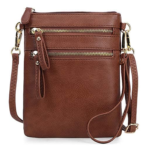 Solene Women's Small Crossbody Bag with Multi Zip Pockets — Coffee