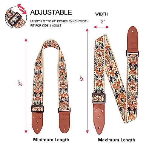 Jacquard Embroidered Cotton Guitar Strap with Pick & Locks for Bass, Electric & Acoustic Guitars