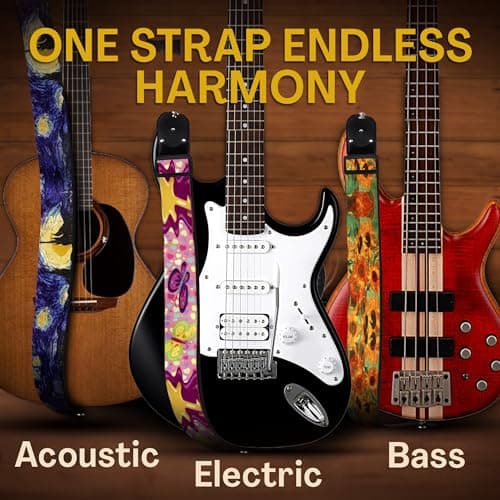 Van Gogh Sunflowers Guitar Strap Bundle with 2 Locks & Picks