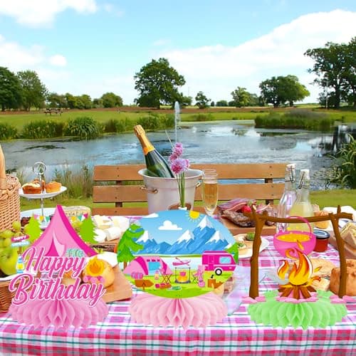 Camping Birthday Honeycomb Centerpieces for Happy Camper Parties Supplies