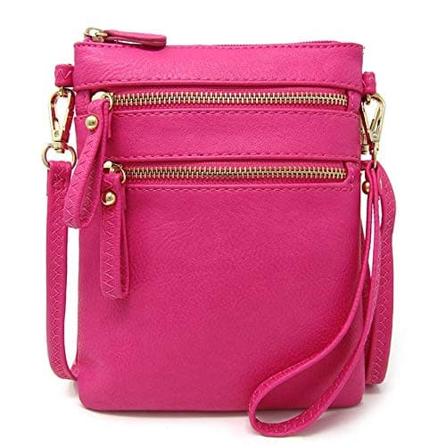 Solene Women's Small Crossbody Bag with Multi Zip Pockets — Fuchsia
