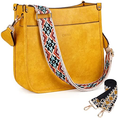 Caitina Women's Vegan Leather Adjustable Strap Crossbody Hobo Purse — A7-yellow
