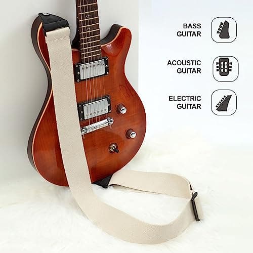 Thickened Cotton Guitar Strap with Leather Ends for Bass, Electric & Acoustic - Milk White