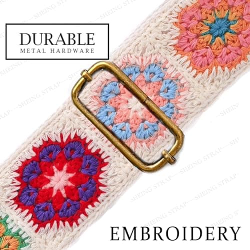 Beige Crochet Flower Guitar Strap for Acoustic, Bass, Electric (2" Wide)