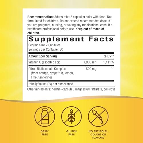 Nature's Way High Potency Vitamin C with Bioflavonoids, 1,000 mg per 2-Capsule Serving, Immune Support, Collagen Promoti