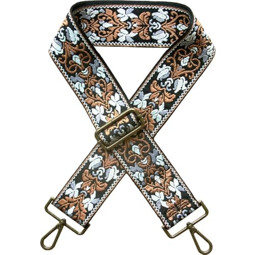 Yiaizhuo Boho Women's Wide Purse Strap Crossbody Canvas Bag Shoulder Guitar Straps Adjustable — 2"flower_bk/Gy/Bn