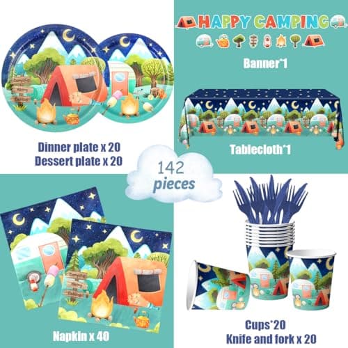 One Happy Camper Camping Birthday Party Decorations & Tableware for 20