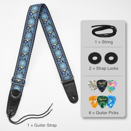 Jacquard Embroidery Bass Strap, 2" Wide Cotton with Leather Ends & Locks