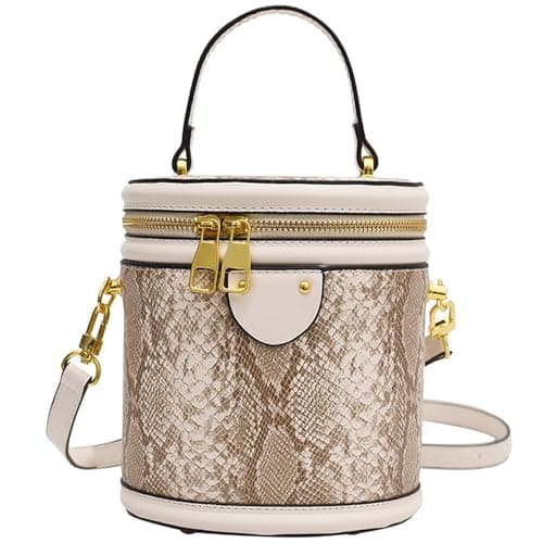 RTGGSEL Quilted Lattice Shoulder Bag for Women with Bunny Pendant — Snake White