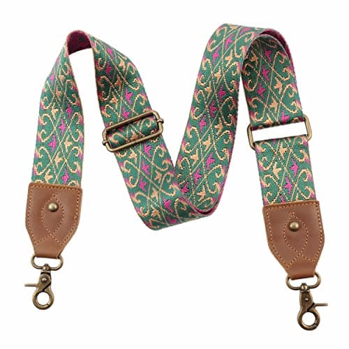 Nefelibata Purse Strap: Adjustable Leather Shoulder Replacement — Retro Embroidery Yellow Bird