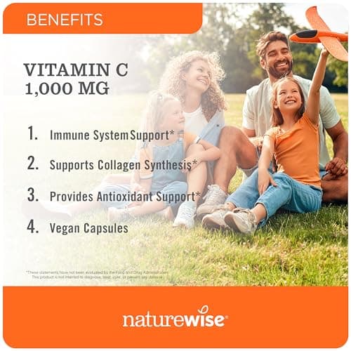 NatureWise Vitamin C 1000mg Capsules - Extra Strength Immune & Collagen Support - Vegan, Non-GMO, Gluten Free - 120 Coun