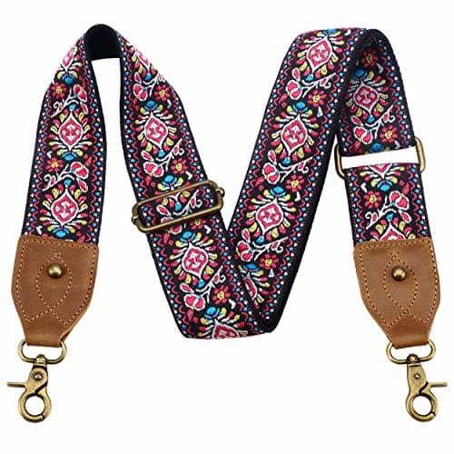 Nefelibata Purse Strap - Wide Leather Shoulder Strap with Embroidery — Embroidery Red