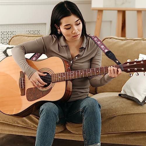 Jacquard Embroidered Guitar Strap with Leather Ends