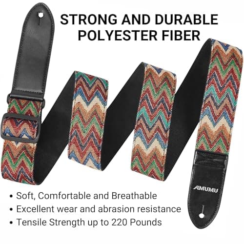 Amumu Chevron MultiColor Guitar Strap for Acoustic, Electric & Bass