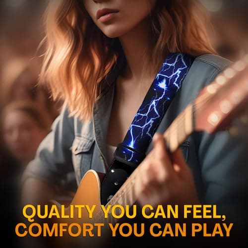 Lightning Design Art Tribute Guitar Strap for Acoustic, Electric & Bass Guitars W/Free Pick + Locks + Button