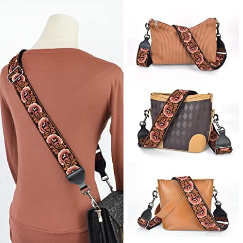 Banjo Strap Guitar Strap with Leather Ends and Metal Clips (Flowers)