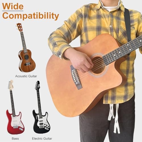 Non-Slip Silicone Padded Guitar Strap with Plectrum Slot and Metal Buckle for Bass, Electric & Acoustic Guitars