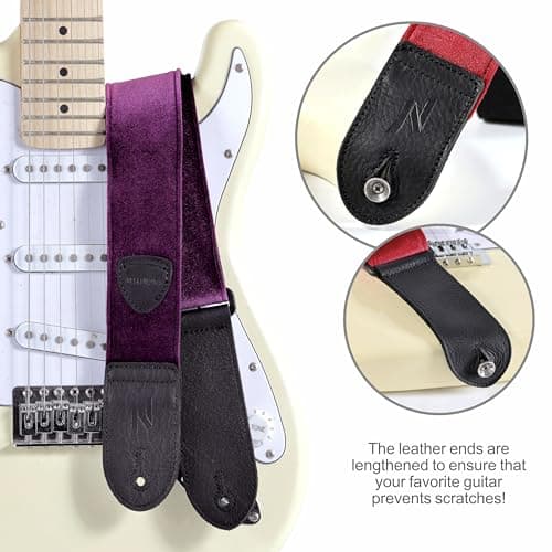 Nefelibata Guitar Strap with Double Leather Ends and Free Bonus - Gift for Bass, Electric, and Acoustic Guitars (Purple)