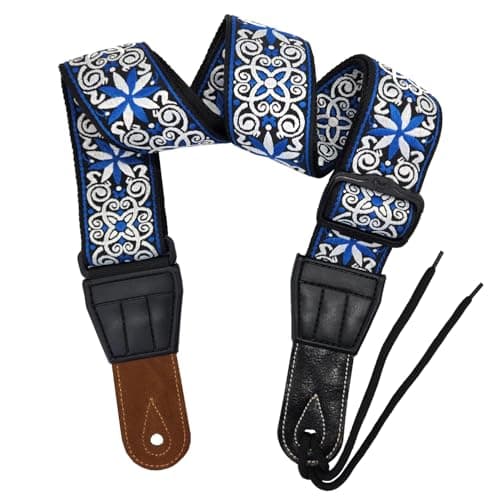 Vintage Woven Guitar Strap with Genuine Leather Ends — 0704-a