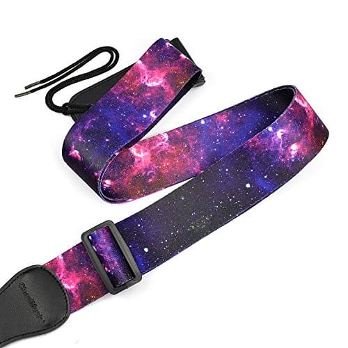Vintage Classical Pattern CloudMusic Guitar Strap with Leather Ends — Purple Galaxy