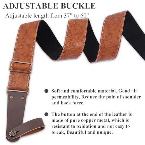 Adjustable Guitar Strap with 2 Locks, 2 Picks, Pick Holder & Leather Button