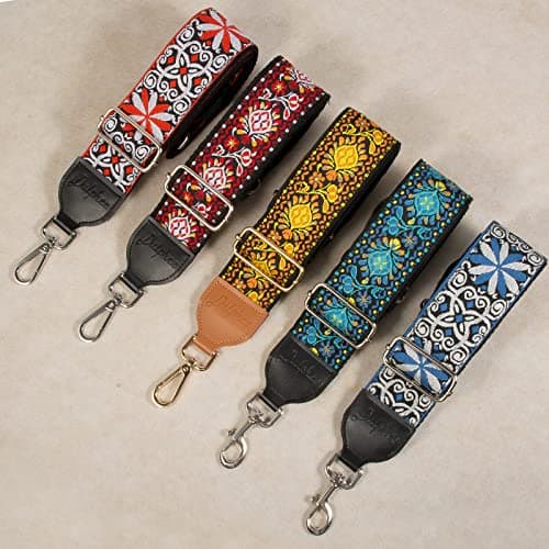 Soft Cotton & Leather Ends Jacquard Embroidered 2" Wide Crossbody Bag Purse Straps