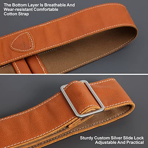 Nefelibata Guitar Strap: 2 Leather for Bass, Electric & Acoustic Guitar, Includes Picks and Accessories