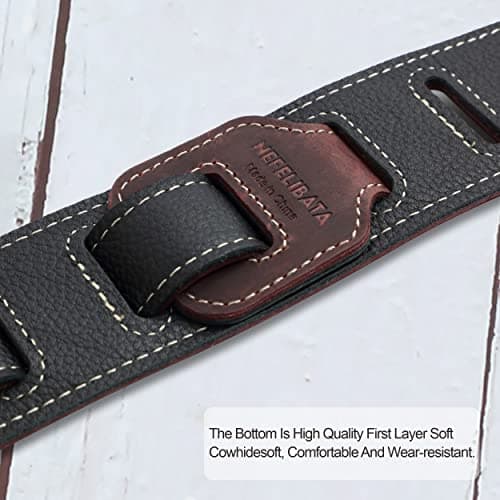 Vintage Burgundy Leather Guitar Strap with Foam Padding and Cable Storage Loops