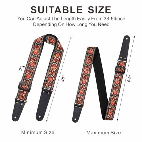 Nefelibata Embroidered Cotton Guitar Strap with Cowhide Ends (Saffron)