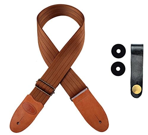 Suede Ends Safety Locks Leather Button Acoustic Electric Guitar Strap