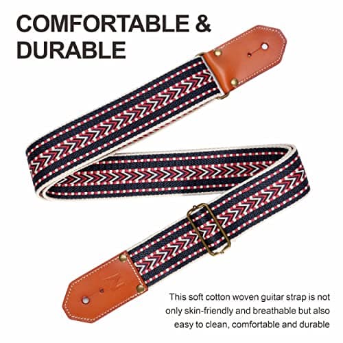 Cool Woven Guitar Strap-Cotton Guitar Straps with Leather Ends for Acoustic, Bass, Electric