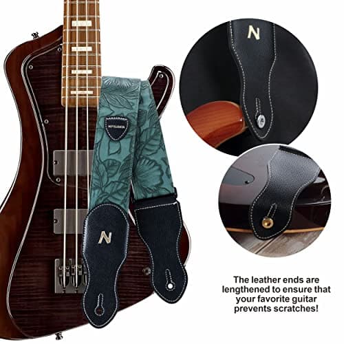 Nefelibata 2.3 Vegan Leather Guitar Strap with Pick Pocket - Vintage 60s Style (Green)